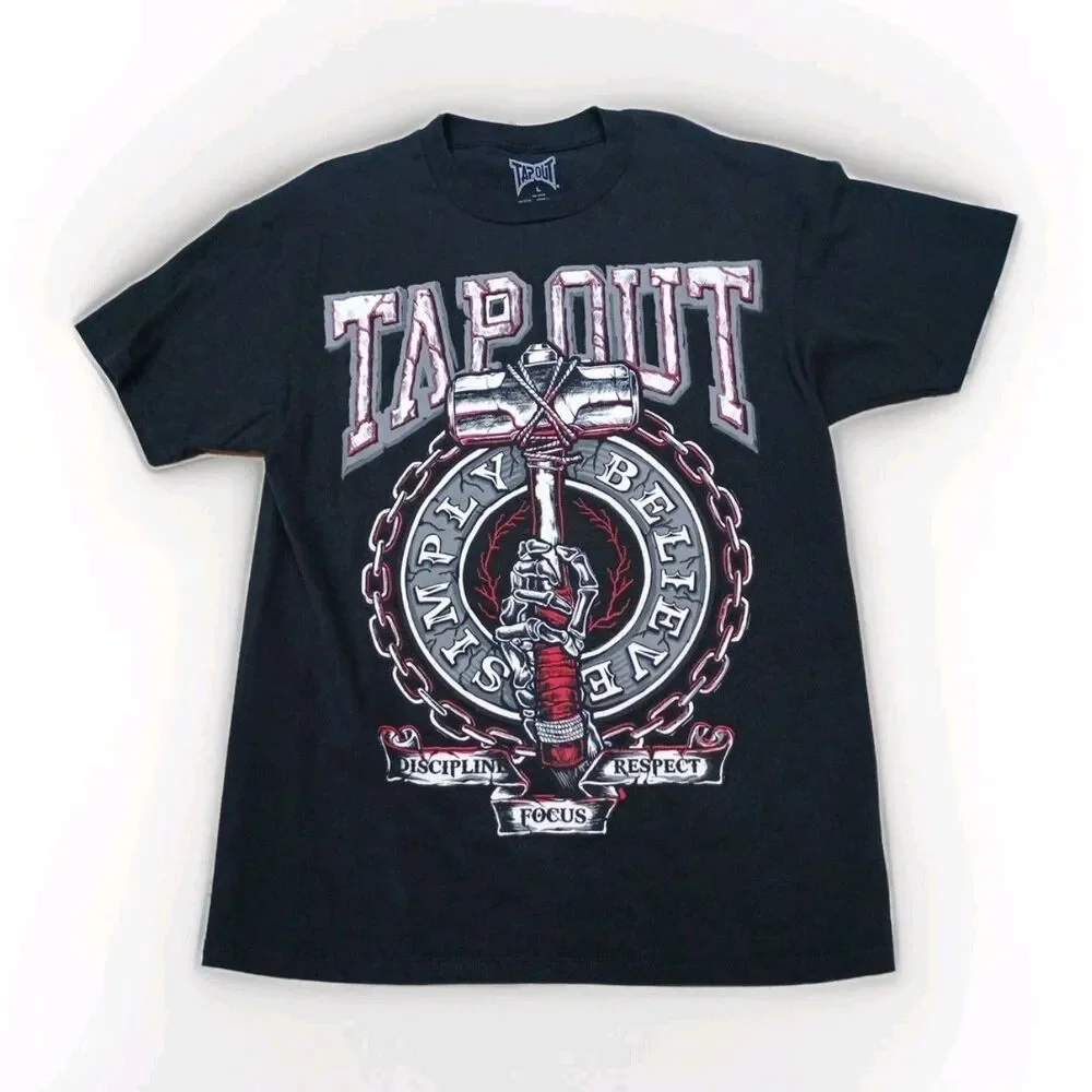 UFC Tapout T Shirt Mens Sz L Black Believe Discipline Respect Grudge Emo Graphic